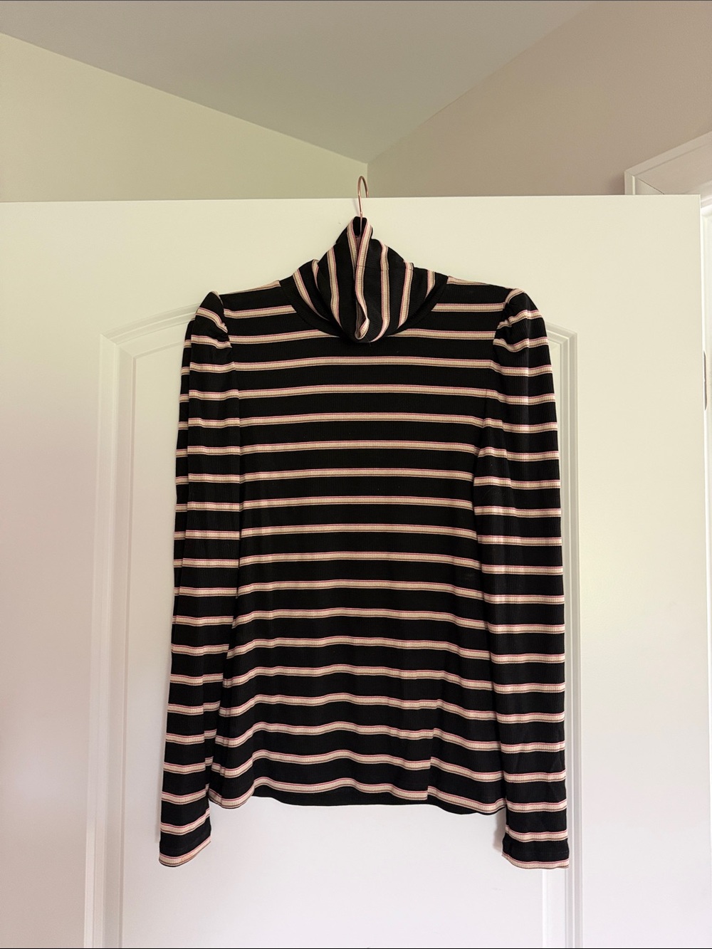 Veronica Beard Striped Black and Pink Turtleneck Sweater - Classic Women's Knit